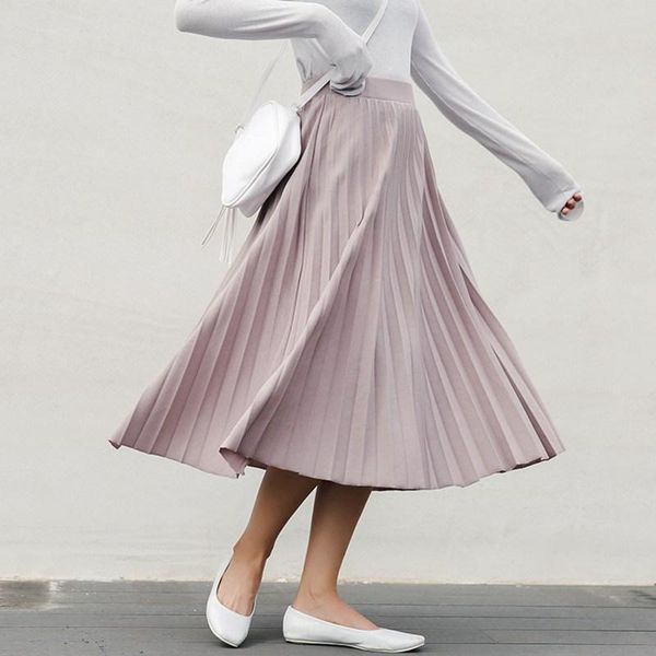 

skirts mferlier pleated women solid high waist vintage all match mori girl pink black khaki refreshing 2021 winter