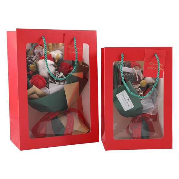 

3/5pcs gift bags artificial flower bag decoration wedding candy packaging gifts boxes red pink christmas party decor wrap