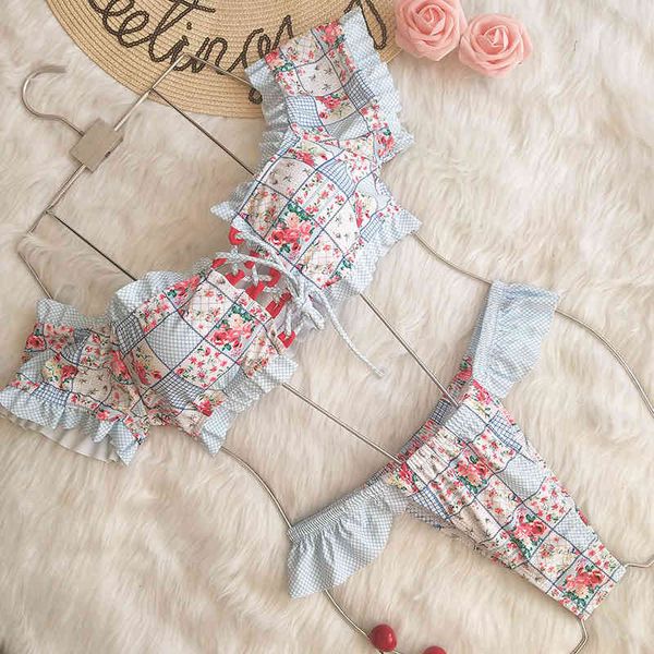 

swimsuit one line shoulder chest bandage printed bikini t-pants triangle split two piece swimsuit women's new holiday, White;black