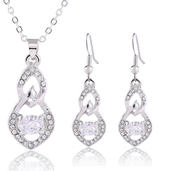 

earrings & necklace austrian crystal jewelry silver plated gourd pendant fashion sets for women 2021 valentine's day gift