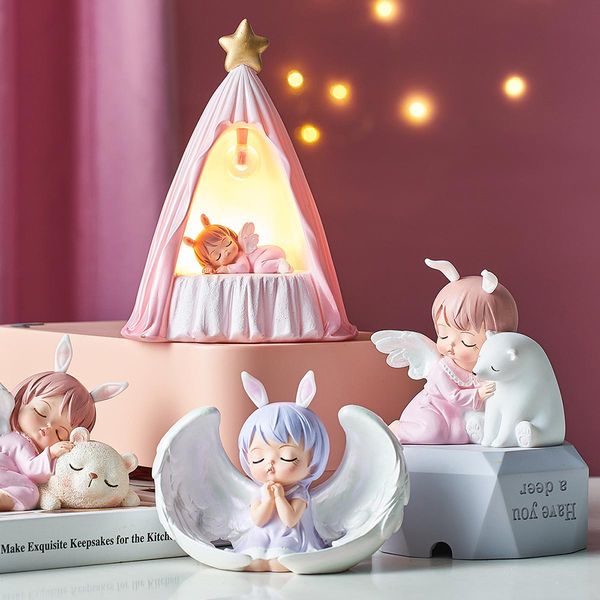 Cute Angel Baby Figurine Kawaii Home Decoration Accessori Fairy Garden Miniature Ornamenti in resina Room Decor Desktop Ornament 210318