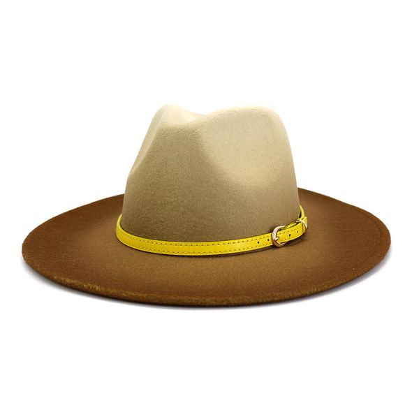Желтый пояс Fedora Hat широкий домочный топ джазовая шляпа черный пояс милая пряжка открытый шерстяной Панама 56-58см оптом