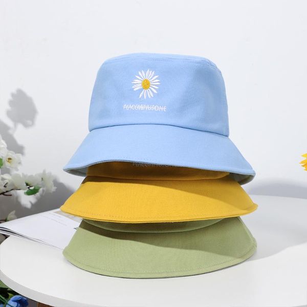 

wide brim hats 1pc 2021 fashion daisies bucket hat fisherman cap casual summer outdoor sunscreen sun harajuku, Blue;gray
