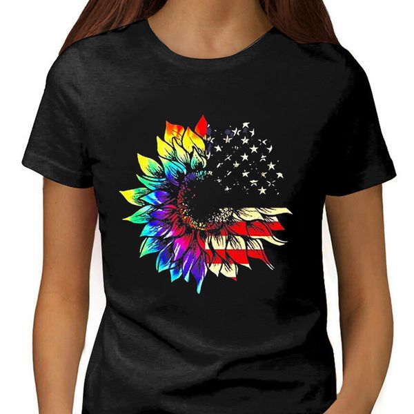 

loose youth large fashion color flower print women's t-shirt, White