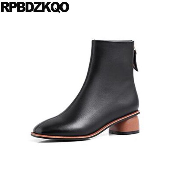 

boots block chunky fur black 2021 brand women winter genuine leather warm handmade fall sheepskin square toe autumn ankle shoes