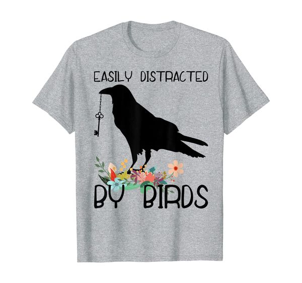 

easily distracted by birds bird-watching t-shirt, White;black