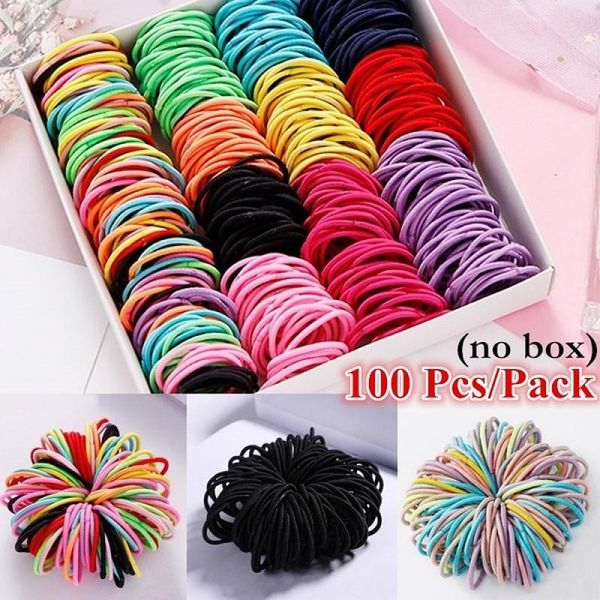 

hair accessories 50/100pcs/lot girl candy color rope nylon elastic rubber band children scrunchie baby headwear, Slivery;white