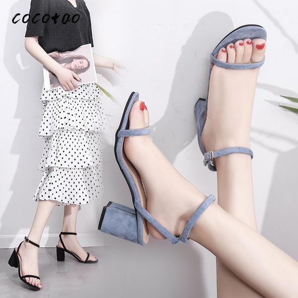 

dress shoes summer sandals female fairy style 2021 fashion wild thick with open toe word buckle student white large size, Black
