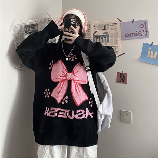 

women's sweaters black vintage hip hop loose korean girl sweater oversized harajuku clothes japanese couple high street streetwear girl, White;black