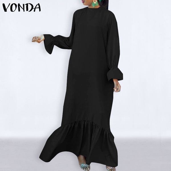 

dresses vonda women elegant party summer holiday plain dress 2021 pleated maxi dresses casual robe vestidos plus size, Black;gray