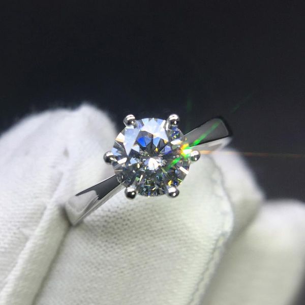 

cluster rings pure 18k white gold ring moissanite classic trendy women round cut jewelry anniversary engagement, Golden;silver