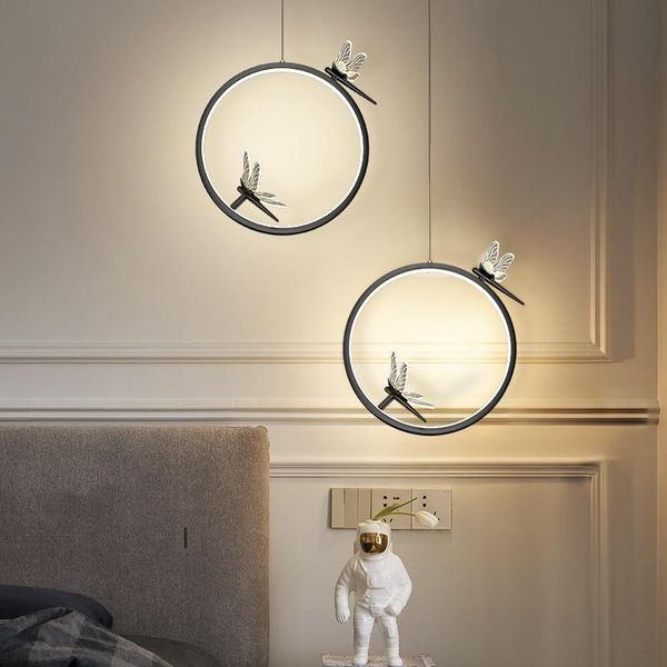 

pendant lamps minimalist luminaire light round dragonfly stylish black&gold for living dining room bedroom interior creative