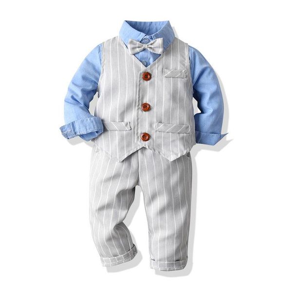 

clothing sets boys gentleman set cotton long sleeve bowtie shirt+waistcoat+pants party wedding suit kids boy casual clothes, White