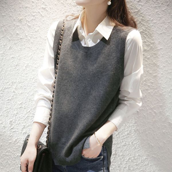 

women's vests autumn spring vest women's sweater loose round collar hollow woolen 5jcj, Black;white