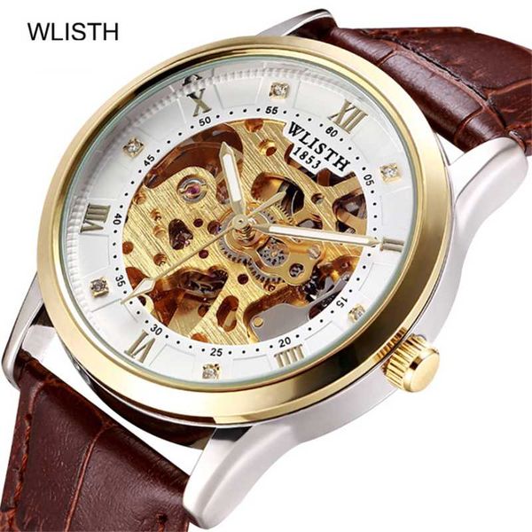 

wristwatches wlisth men's business casual double-sided hollow mechanical watch fashion belt waterproof, Slivery;brown