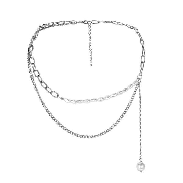 

arrival simple imitation pearl double chain necklace stainless steel jewelry for woman gift not fade wholesale chokers, Golden;silver