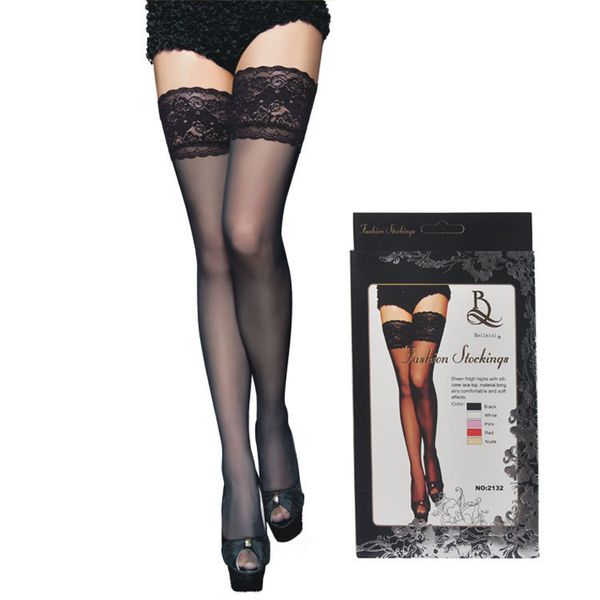 

beileisi sile anti slip drop 2132 silk 13cm lace high stockings, Black;white