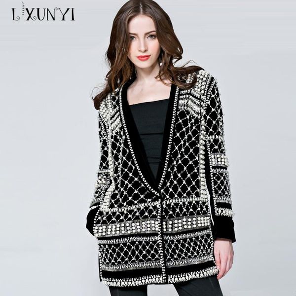 

women's suits & blazers lxunyi handmade beaded blazer jacket women and jackets street fashions chaquetas ladies, White;black