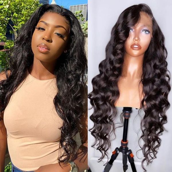 

lace wigs loose wave front wig 12-30 inch 100% human hair for black women 150% density brazilian frontal, Black;brown