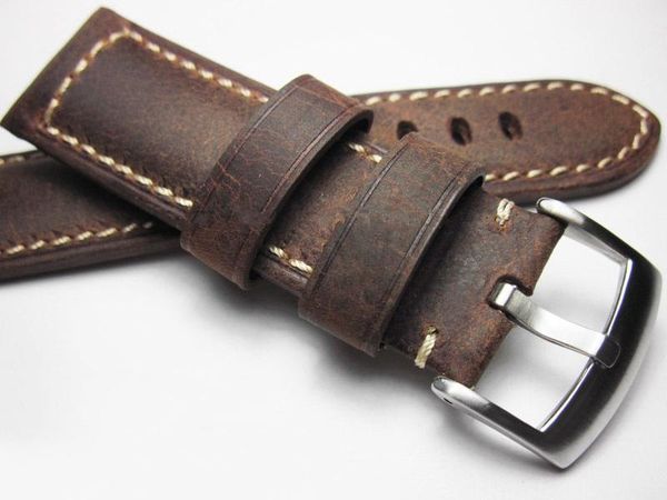 

watch bands handmade crazy horseskin bracelet leather band vintage strap wristband calfskin brown metal buckle, Black;brown