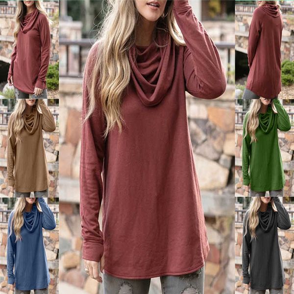 

and winter autumn pile collar casual solid color long sleeve t-shirt women's wear, White