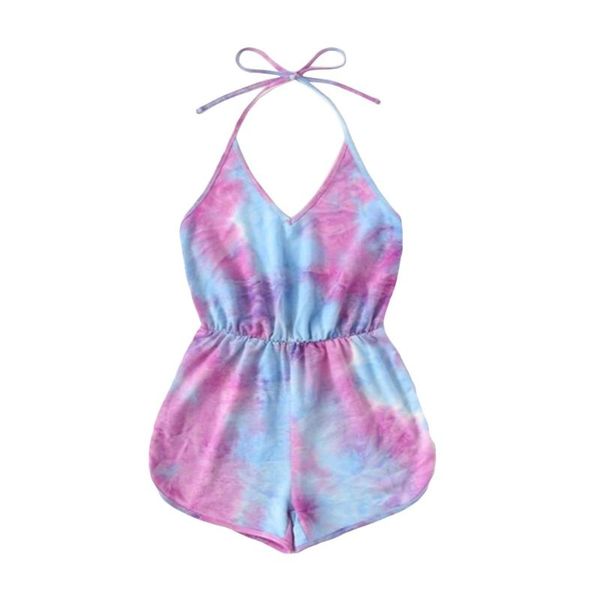 

summer jumpsuit women sleeveless sling strappy short playsuits bodysuit tie-dye cami belt romper combinaison femme women's jumpsuits &, Black;white