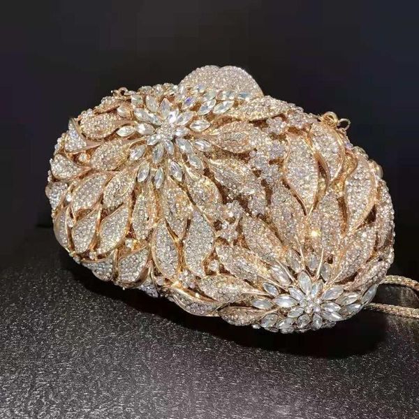 

evening bags luxury gold color diamond clutches women clutch flower party purses wedding crystal lady mini dinner banquet