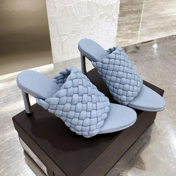 

twist padded woven leather sandals women 2021 fashion runway shoes high heel slippers summer designer party multi colors, Black