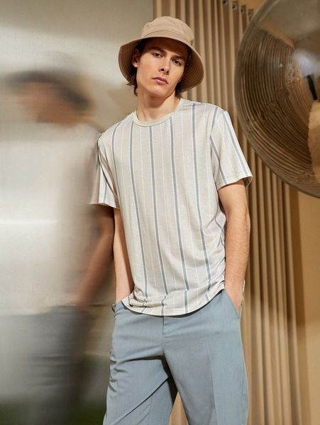 

men striped print fitted tee 99vs#, White;black