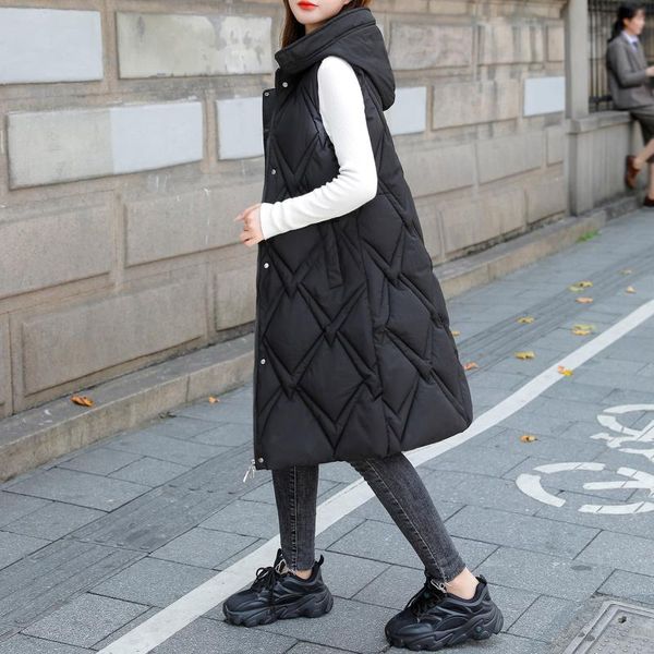 

women's vests 2021 autumn winter vest loose mid-length waistcoat large size sleeveless jacket female warm coats, Black;white