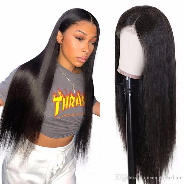 

brazilian black long silky straight full wigs human hair heat resistant glueless synthetic lace front wig for fashion women, Black;brown