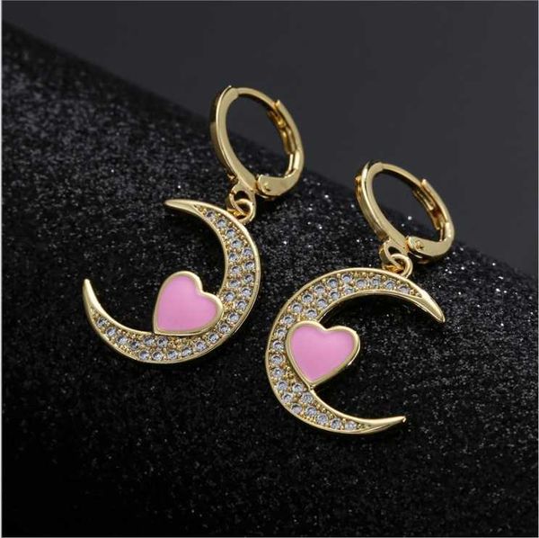 

women copper micro inlaid earrings 2021 love moon drop dangle & chandelier, Silver