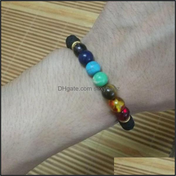 

strands jewelry classic chakra 8mm lava stone beads 7 color chain bracelets for women men elastic rope yoga fashion a bracelet friendship be, Black