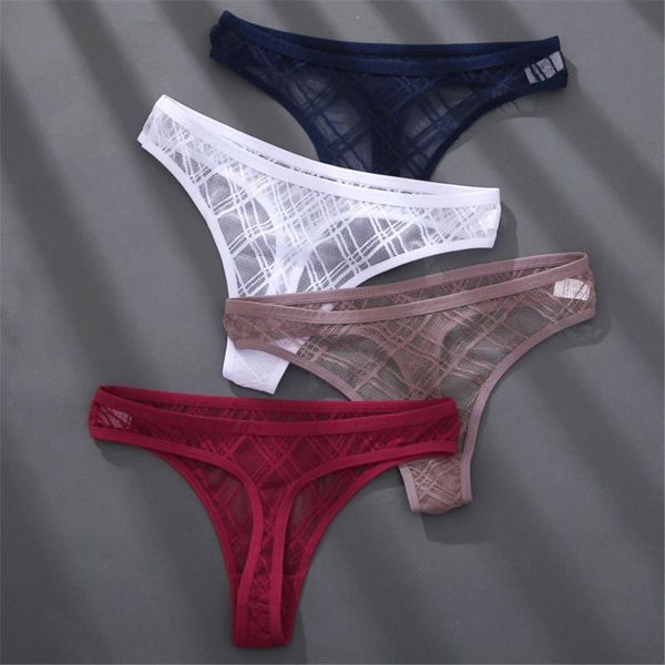 

women's panties mesh thongs underwear for women breathable thin lace hollowed out g-string female low waist see through briefs, Black;pink