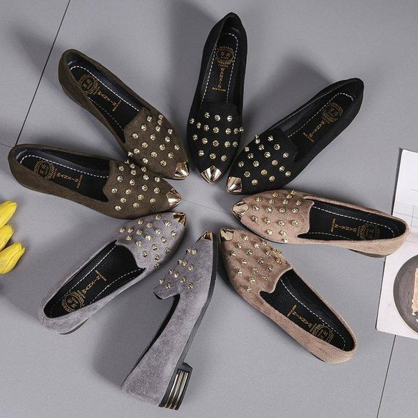 

dress shoes fashion breathable stretch pumps pointy toe med chunky heels slip on v mouth women casual office lady, Black