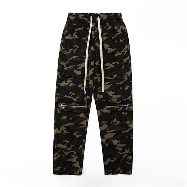 

pants fashionable the american high street button camouflage overalls men's trend zipper design loose casual straight, Black