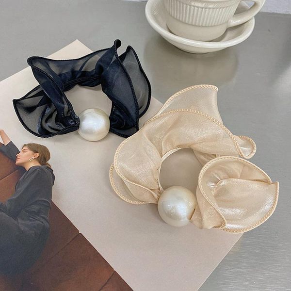 

hair clips & barrettes big pearls ruffle black/beige yarn women elastic bands holder rubber scrunchie headband accessories, Golden;silver