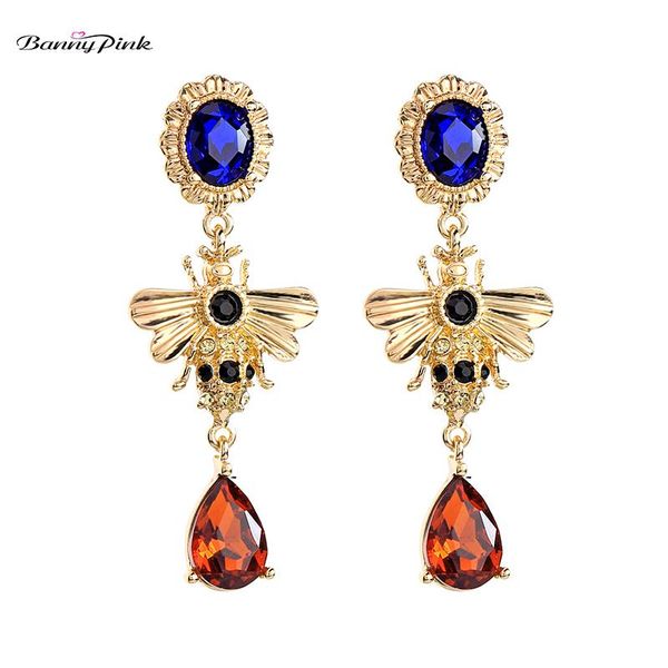 

stud banny pink cute honey bee pendant earrings for women elegant glass geometric red blue oval waterdrop post brincos, Golden;silver