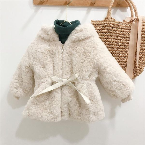 

jackets baby girls faux fur hooded jacket coat for children's clothing 2021 winter kids warm thicken outwear, Blue;gray
