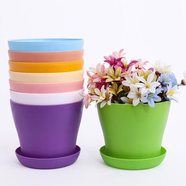 

planters & pots 1pc flower pot colorful durable resin plant gloss planter home garden decoration with a saucer tray drainage holes