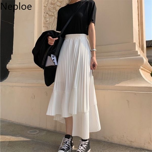 

irregular pleated skirts spring korean stretch high waist ladies jupe solid chiffon a line cake 1a1148 210422, Black
