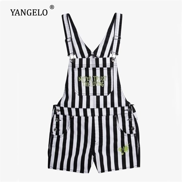 

yangelo striped shortalls women harajuku high waist casual suspenders shorts for gothic girls strap short jumpsuit 220304, White;black