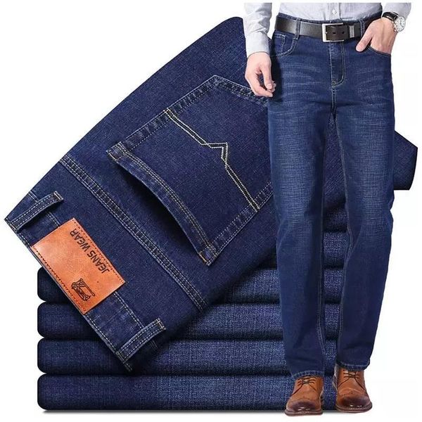 

men business style slim fit straight jeans fashion classic black blue male stretch casual denim trousers plus size28-40 men's