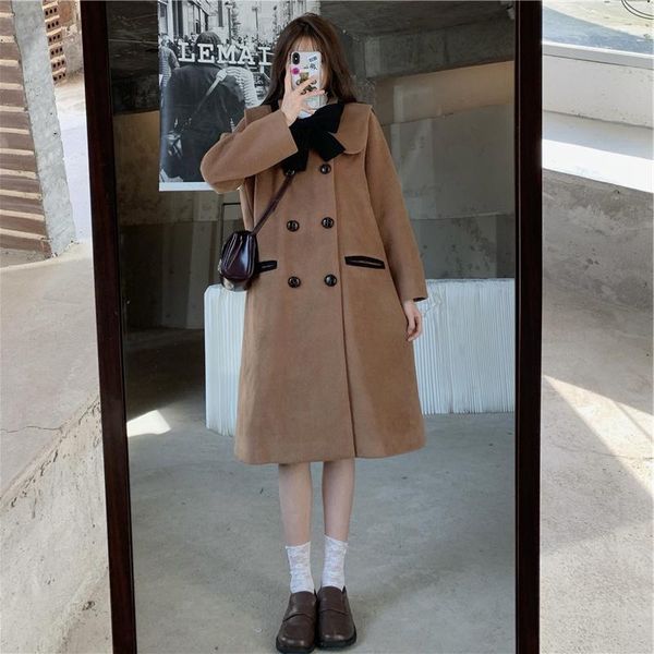 

women's wool & blends autumn winter women warm coat vintage loose long office lady fashion classic original design big size, Black