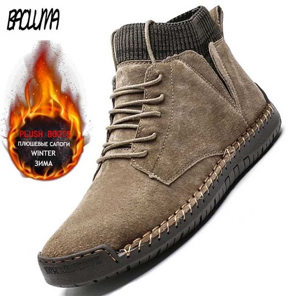 

brand men's snow boots winter plush warm men motorcycle boots non-slip leather male snow boots autumn man work shoes 211216, Black