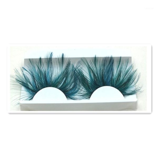 

pairs dark green feather 3d thick winged natural long false eyelashes exaggeration stage eye lashes makeup tool1