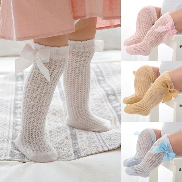 

1pair,baby girl socks,mesh breathable socks,bow,knee high,long,cotton,toddler,born infant socks, Pink;yellow