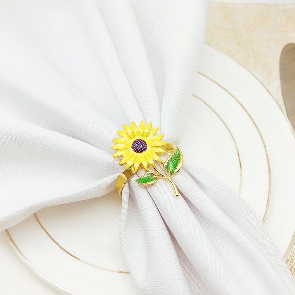 

12pcs/lot napkin ring sunflower button alloy towel wedding table decoration rings