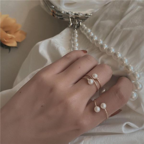 

wedding rings retro pearl open aesthetic ring adjustable golden for woman engagement mariage kpop jewelry wholesale, Slivery;golden