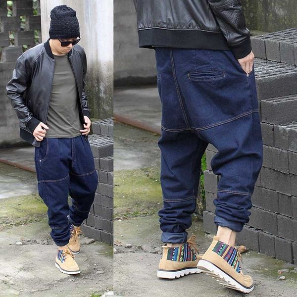 

jeans hip hop harem denim pants mens fashions jeans brand loose baggy streetwear black blue trousers men clothes plus size 30-46